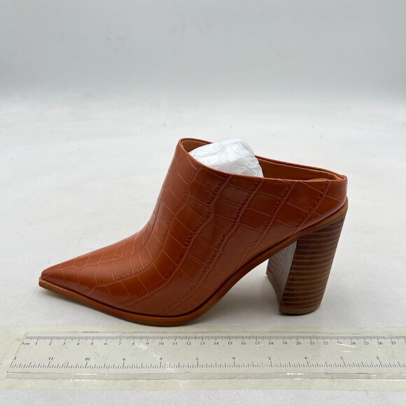 FOWT Crocodile Brown Pointed Toe Slip On Mules Stacked Block High Heel Sandal - Picture 2 of 8